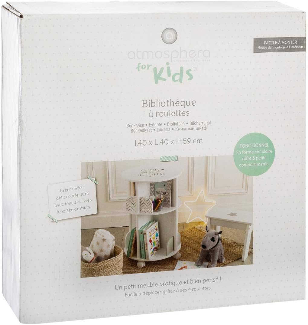 Bibliothèque enfant ronde Montessori Atmosphera blanc et gris H59 cm – Image 3