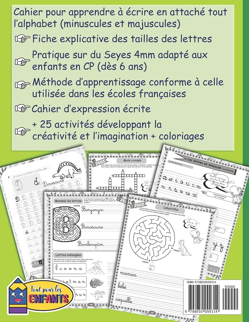 Cahier d’apprentissage Montessori : Écrire en cursive Dinosaures pour enfants dès 6 ans – Image 2