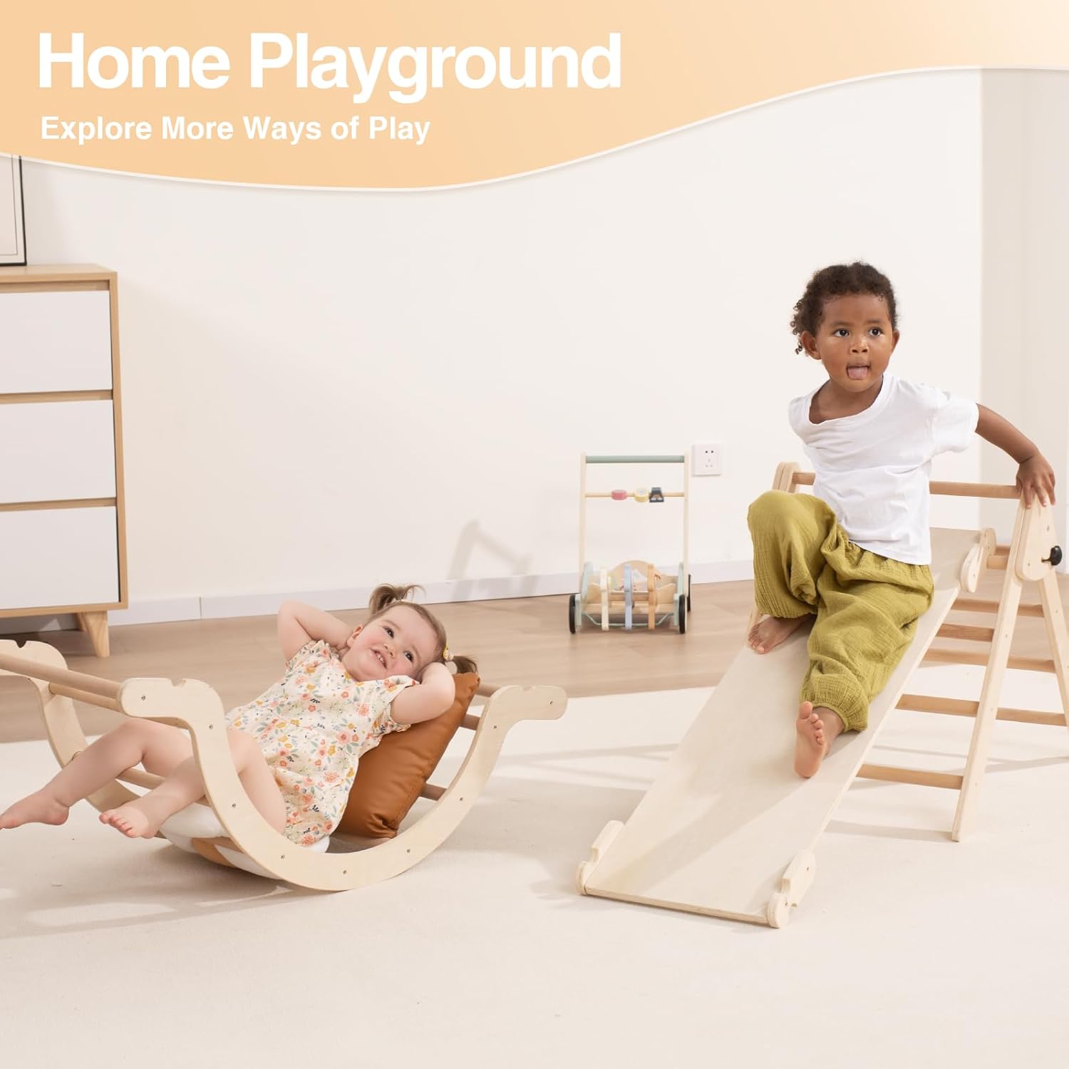 Ensemble 3-en-1 Montessori : Triangle Pikler, Rampe Coulissante et Arche d’Escalade – Image 2