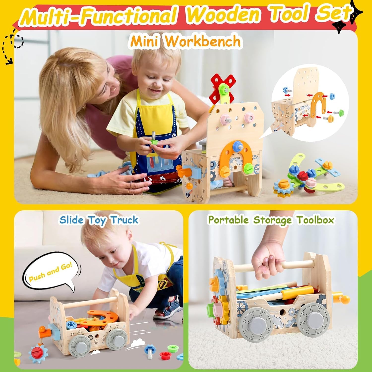Etabli enfant en bois Jonrryin : outil Montessori pour l’apprentissage du bricolage – Image 3