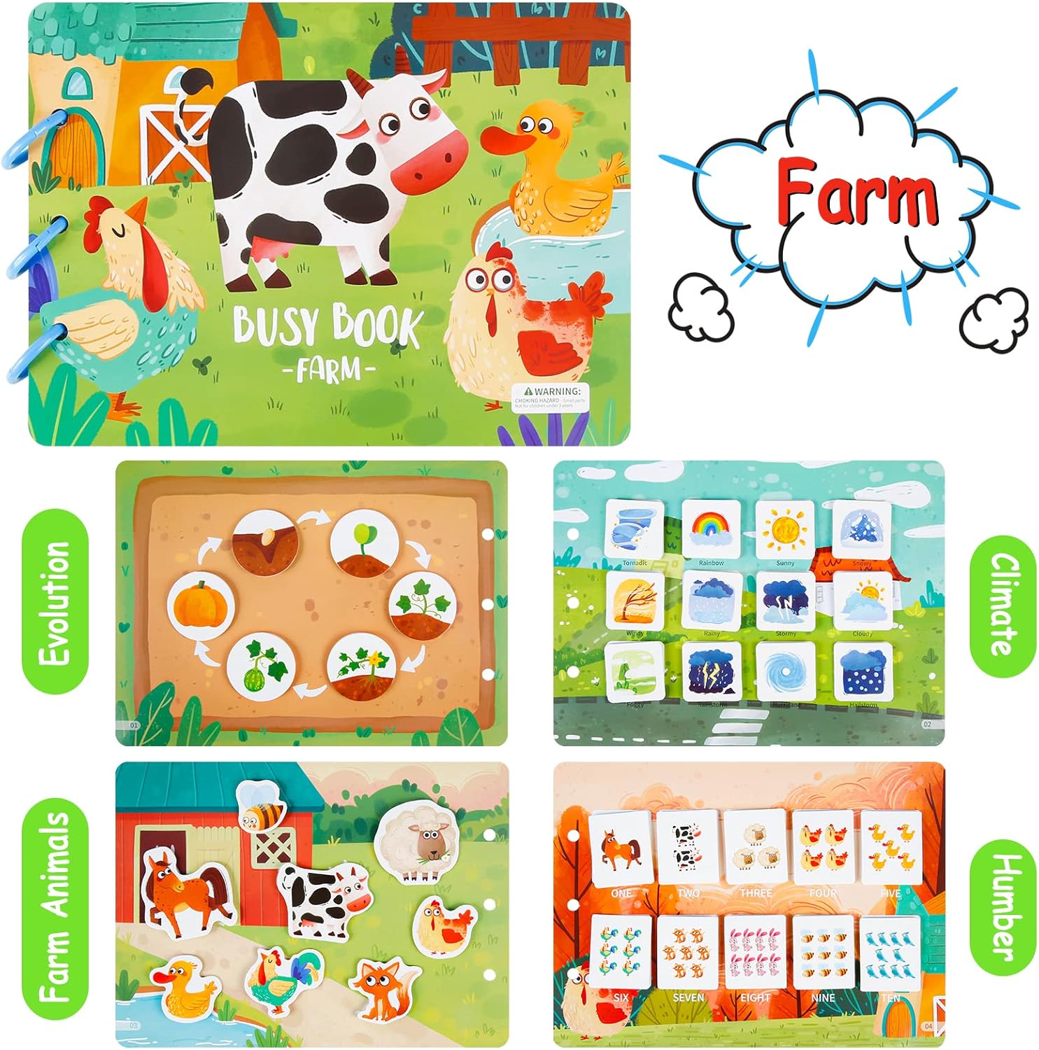 Livre sensoriel Montessori Weinsamkeit : jouet éducatif pour motricité fine (2-6 ans) – Image 3