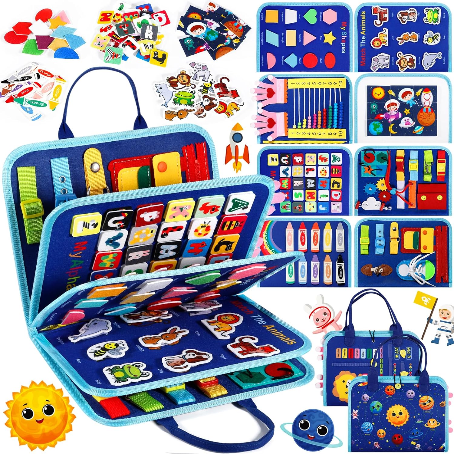 Planche d’activité Montessori POWZOO 9 en 1 : jouet éducatif pour le développement de la motricité fine