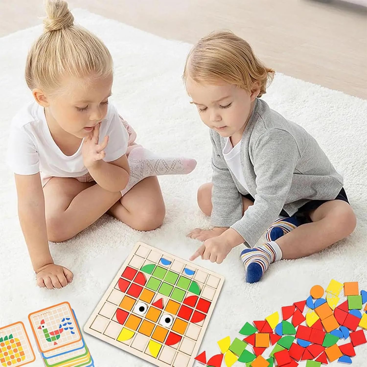 Puzzle tangram Montessori en bois Jastown 120 pièces pour enfants de 3 à 7 ans – Image 2
